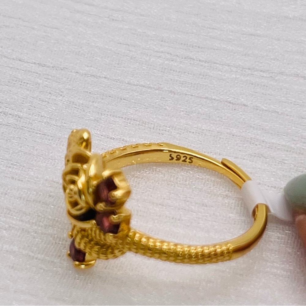 Garnet Snake & Rose 🌹 Gold/s925 Ring - Picture 3 of 3